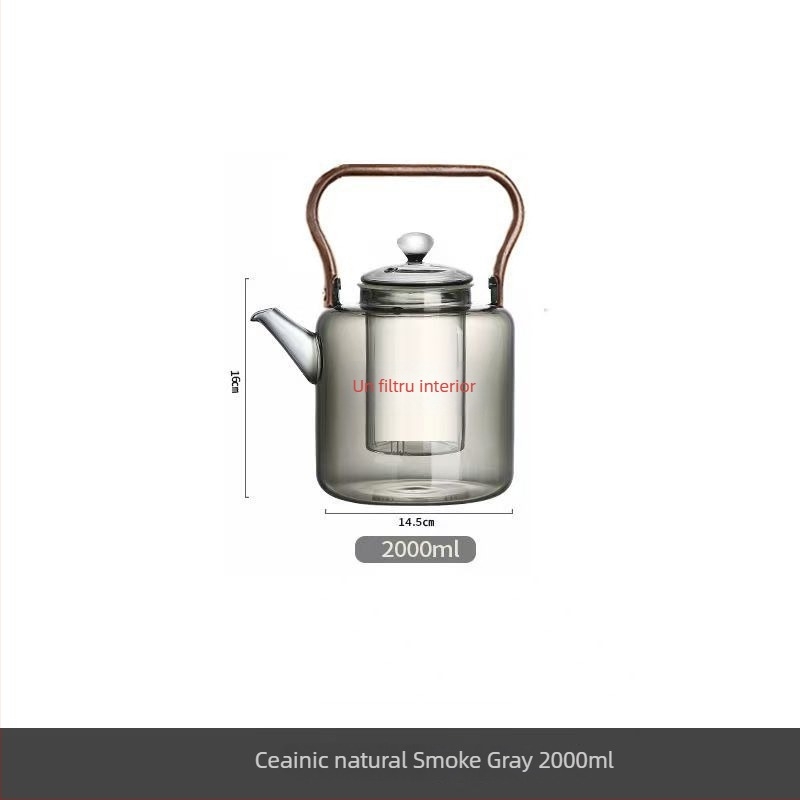 Ceainic din sticlă, 2000 ml, capacitate mare, pereți groși, rezistent la temperaturi înalte, pentru prepararea ceaiului