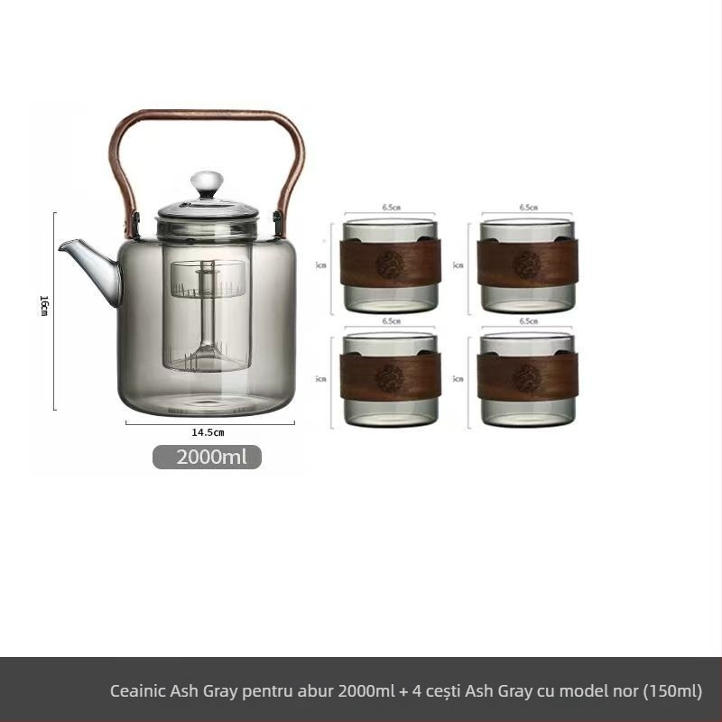 Ceainic din sticlă, 2000 ml, capacitate mare, pereți groși, rezistent la temperaturi înalte, pentru prepararea ceaiului