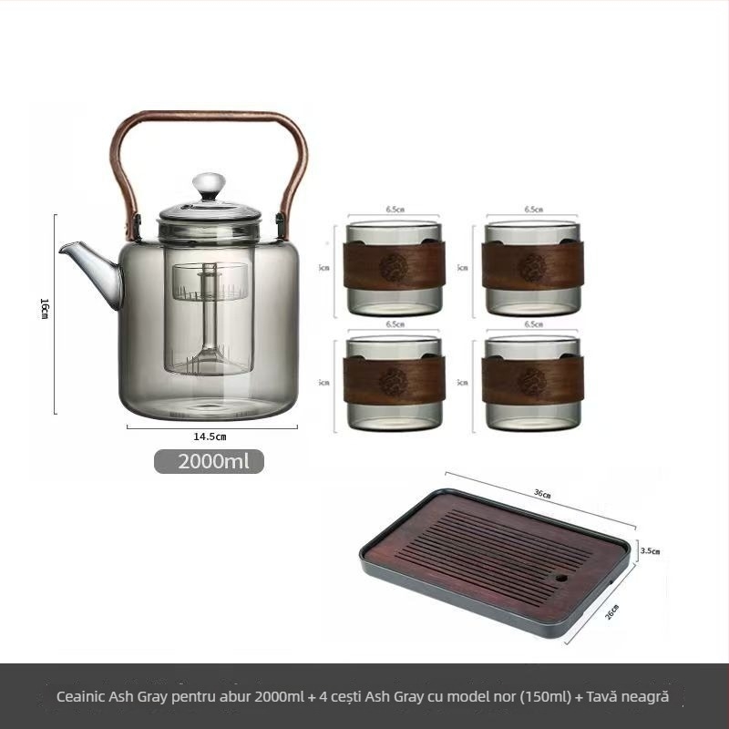 Ceainic din sticlă, 2000 ml, capacitate mare, pereți groși, rezistent la temperaturi înalte, pentru prepararea ceaiului