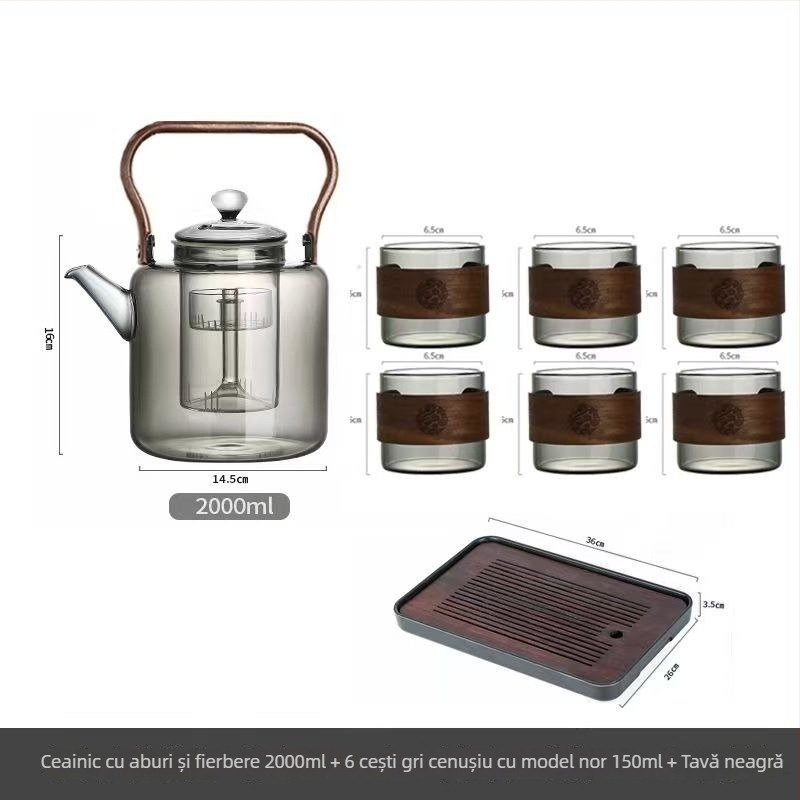 Ceainic din sticlă, 2000 ml, capacitate mare, pereți groși, rezistent la temperaturi înalte, pentru prepararea ceaiului