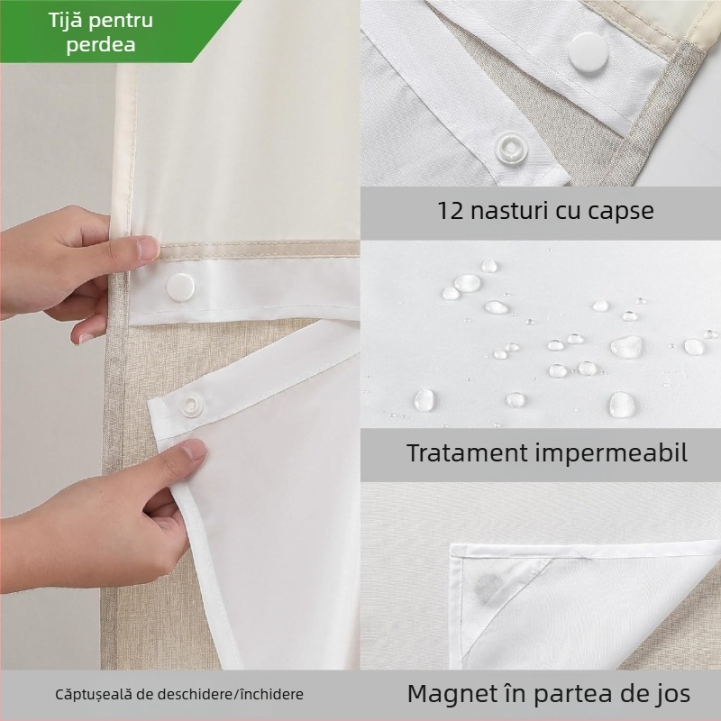Perdea de duș fără cârlige, din poliester-bumbac, impermeabilă și mai groasă, despărțire uscat-umed în baie