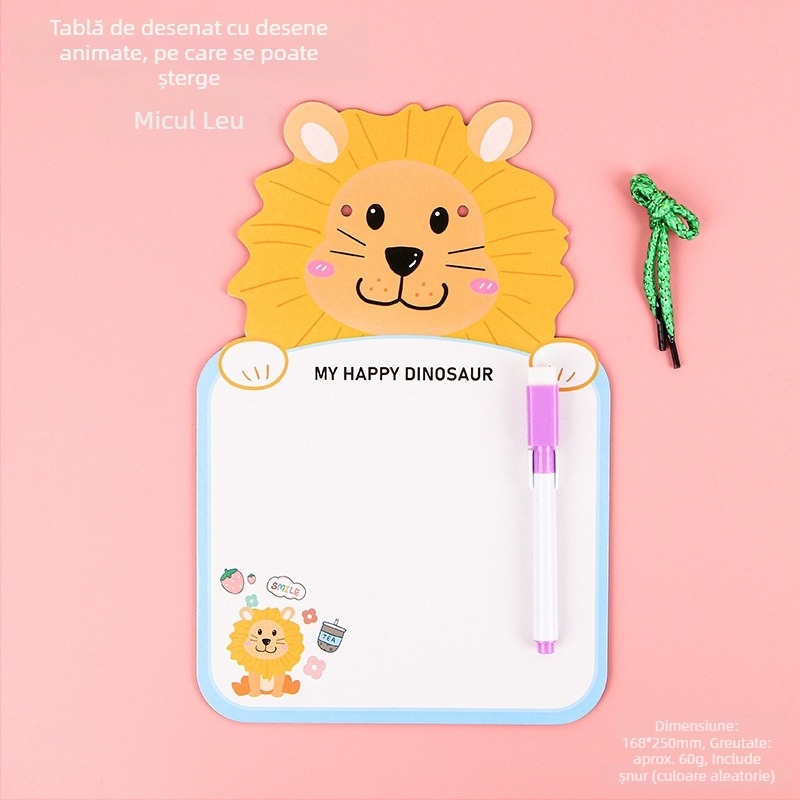 Tabla albă ștearsă pentru copii — tablă creativă pentru mesaje și desene cu dinozaur, mică