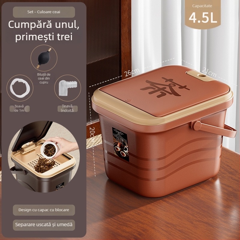 Recipient din plastic pentru apă de ceai, cu separator de frunze și filtrare pentru drenaj – accesorii pentru set ceai Kung Fu