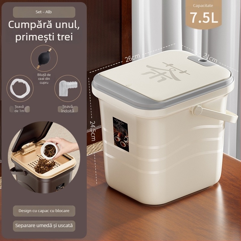 Recipient din plastic pentru apă de ceai, cu separator de frunze și filtrare pentru drenaj – accesorii pentru set ceai Kung Fu