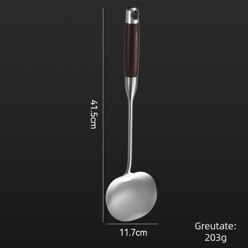 Spatulă din oțel inoxidabil pentru ciuperci, mâner din lemn, potrivită pentru wok și tigaie