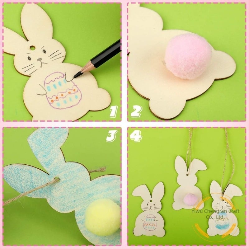 Pandantiv din felii de lemn cu iepuraș de Paște – DIY decor lemn pentru copii, pictate