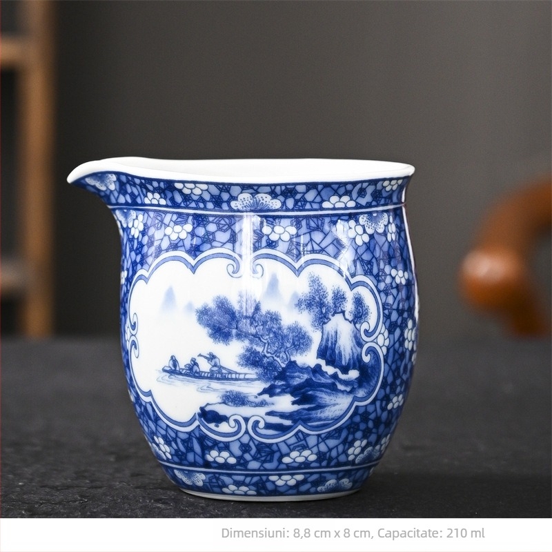 Ceașcă de porțelan albastru-alb cu tăviță pentru ceai — set ceramic vintage pentru ceremonia de ceai acasă