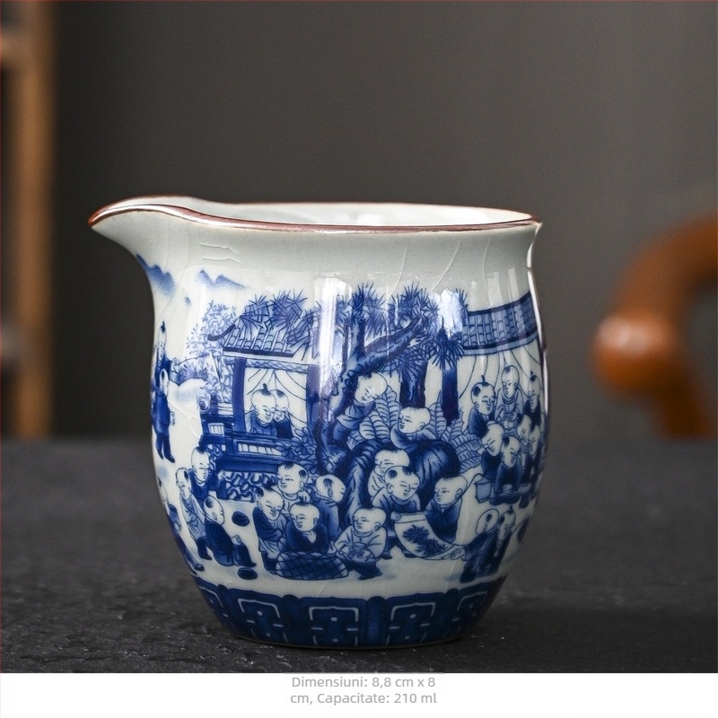 Ceașcă de porțelan albastru-alb cu tăviță pentru ceai — set ceramic vintage pentru ceremonia de ceai acasă