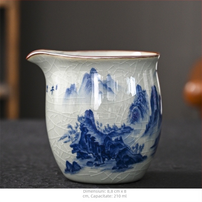 Ceașcă de porțelan albastru-alb cu tăviță pentru ceai — set ceramic vintage pentru ceremonia de ceai acasă