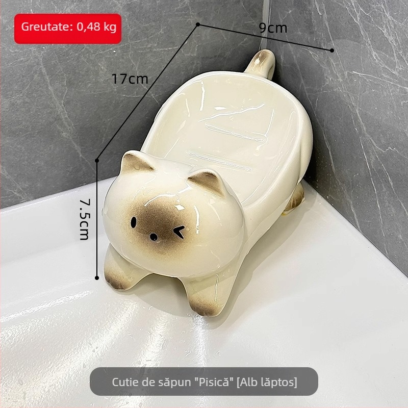 Săpunieră ceramică în formă de scoică, fără găuri, accesoriu de baie premium cu drenaj automat