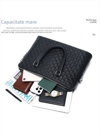 Servietă pentru bărbați din piele naturală, piele de înaltă calitate, husă pentru laptop de 16 inch, impermeabil, geantă de afaceri