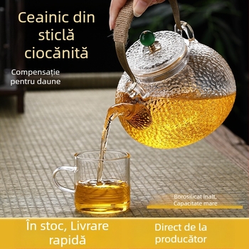 Ceainic din sticlă borosilicat cu mâner, transparent pentru ceai de flori, pentru uz casnic, compatibil cu plita electrică ceramică