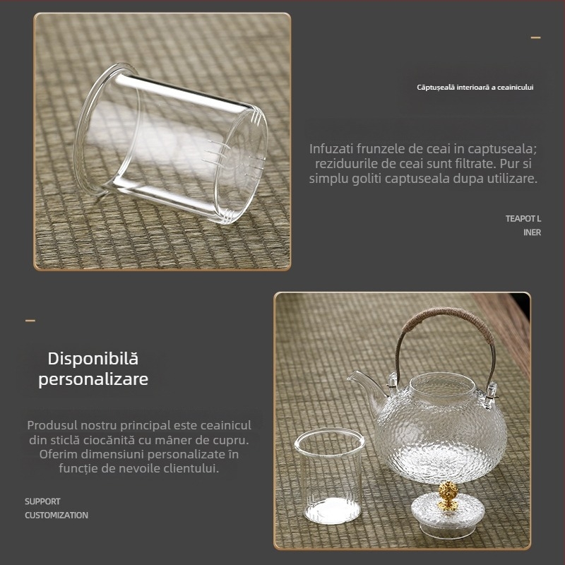 Ceainic din sticlă borosilicat cu mâner, transparent pentru ceai de flori, pentru uz casnic, compatibil cu plita electrică ceramică