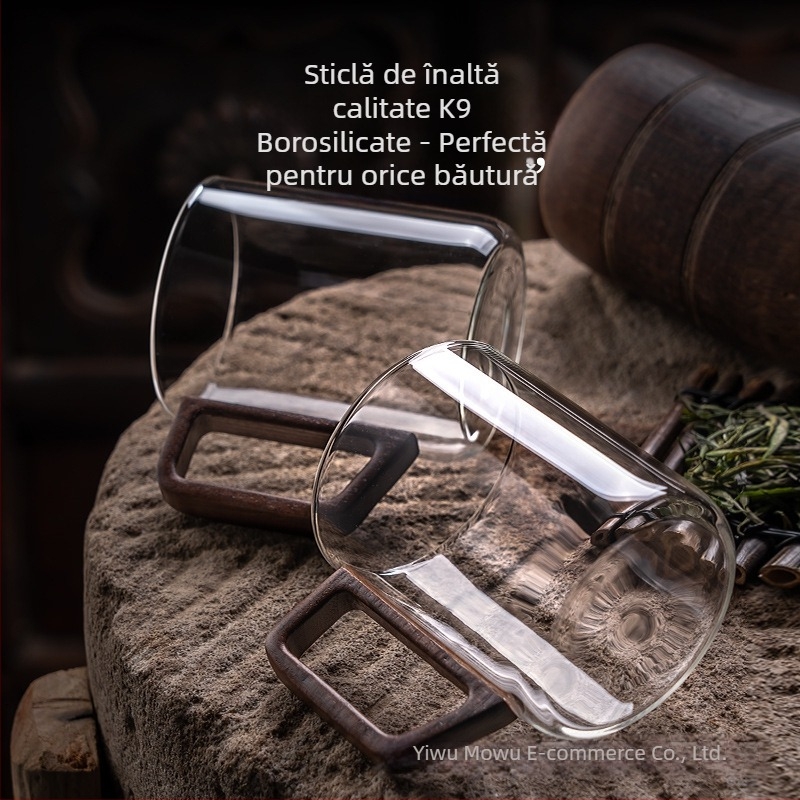Set de ceai din sticlă cu ceainic și cești pentru uz casnic, rezistent la căldură, mâner din lemn, stil nordic, include tavă pentru ceai, cadou pentru gazduire (6–10 persoane)