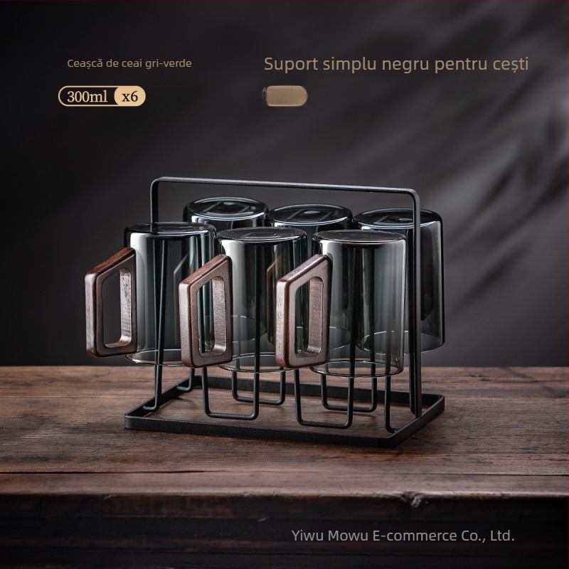 Set de ceai din sticlă cu ceainic și cești pentru uz casnic, rezistent la căldură, mâner din lemn, stil nordic, include tavă pentru ceai, cadou pentru gazduire (6–10 persoane)