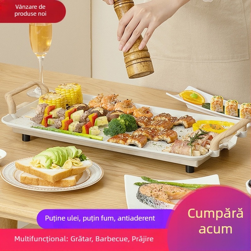 Tigaie grill electric fără fum pentru uz casnic, antiaderentă, multifuncțională în stil coreean, all-in-one grătar și tigaie pentru pește