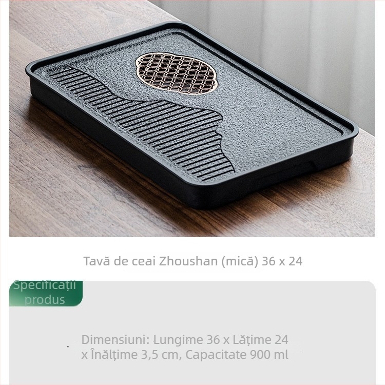 Tavă de ceai pentru uz casnic, model 2025, tavă compactă de lux pentru drenaj și uscare, cu aspect imitație de piatră neagră, utilizare dublă pentru depozitare și drenaj