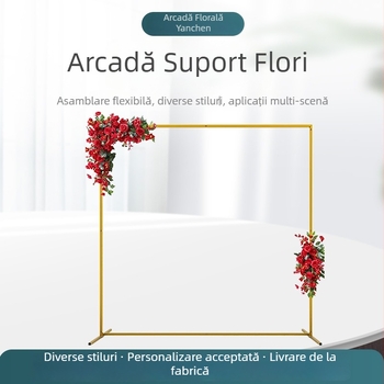 Arc metalic auriu pentru nunți și petreceri de ziua de naștere, arc dreptunghiular din fier forjat cu suport pentru flori, decor pentru spațiul evenimentului, dimensiune 2 m × 2 m