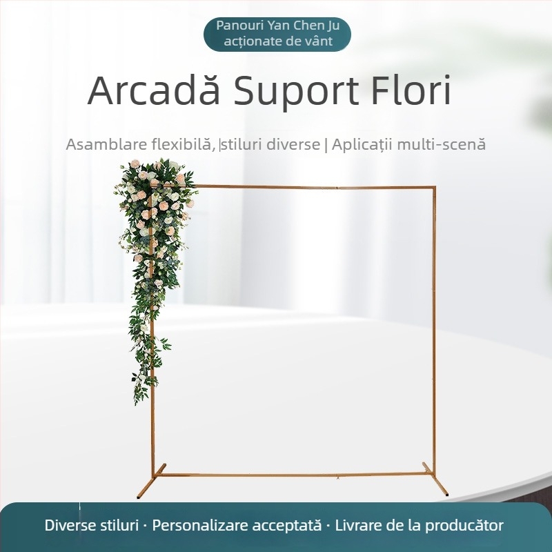 Arc metalic auriu pentru nunți și petreceri de ziua de naștere, arc dreptunghiular din fier forjat cu suport pentru flori, decor pentru spațiul evenimentului, dimensiune 2 m × 2 m