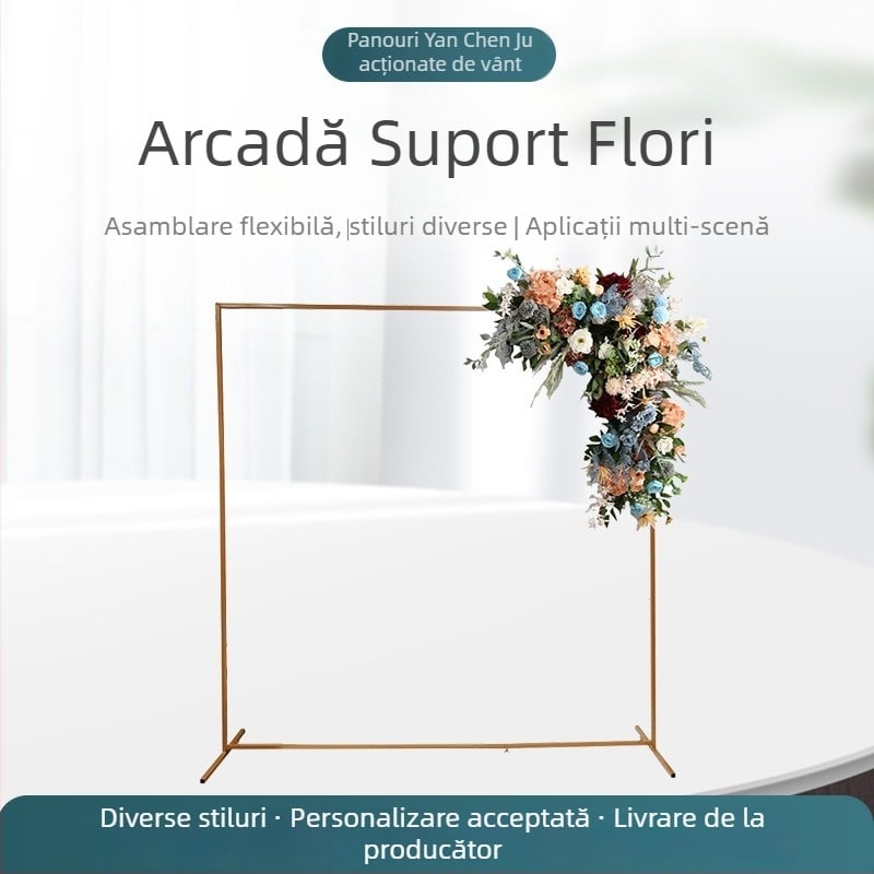 Arc metalic auriu pentru nunți și petreceri de ziua de naștere, arc dreptunghiular din fier forjat cu suport pentru flori, decor pentru spațiul evenimentului, dimensiune 2 m × 2 m