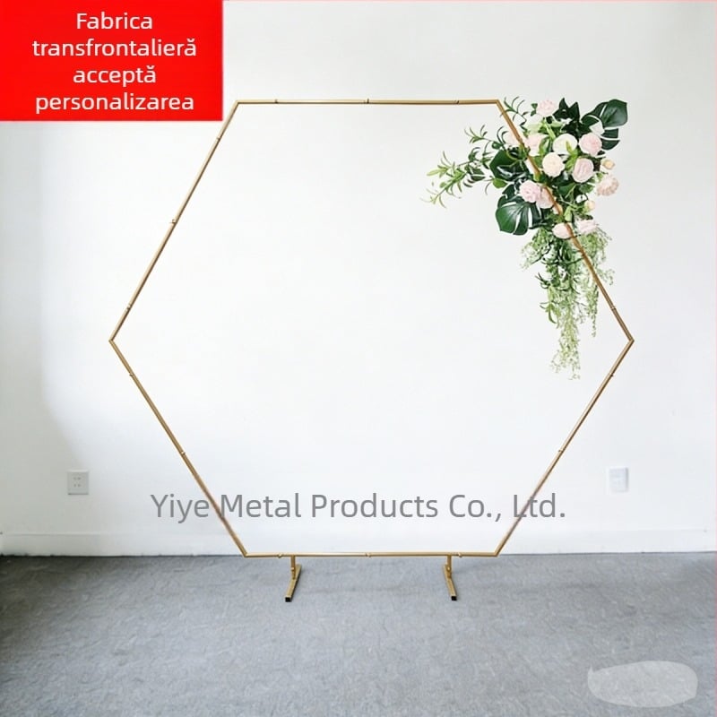 Arc floral hexagonal din metal pentru nunți și petreceri