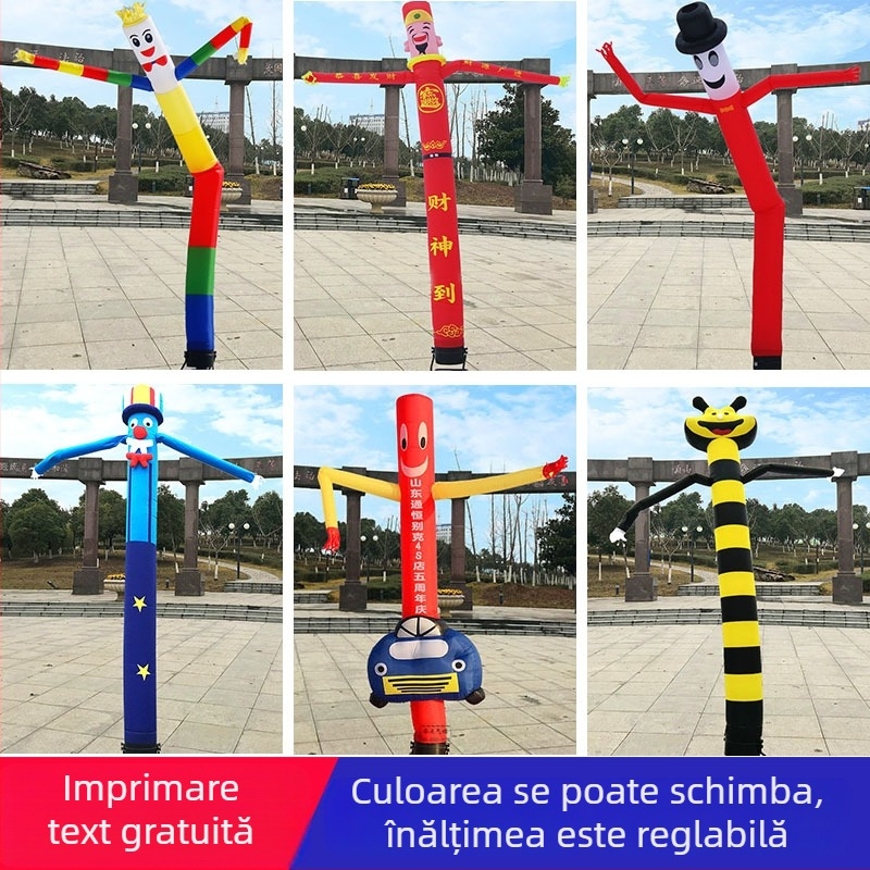Păpușă gonflabilă de clown cu mâini în mișcare, arc cu stele pentru Ziua Copilului, tema Zeului Bogăției – Anul Dragonului