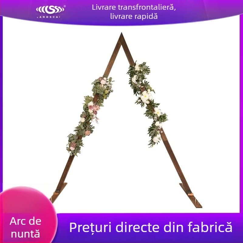 Arc de nuntă triunghiular din lemn pentru exterior, decor în stil pădure, fundal pentru fotografii