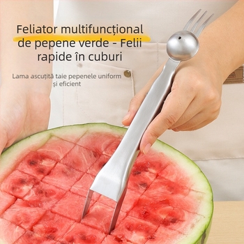Furculiță din oțel inoxidabil, cu două capete, pentru tăierea pepenilor și a fructelor