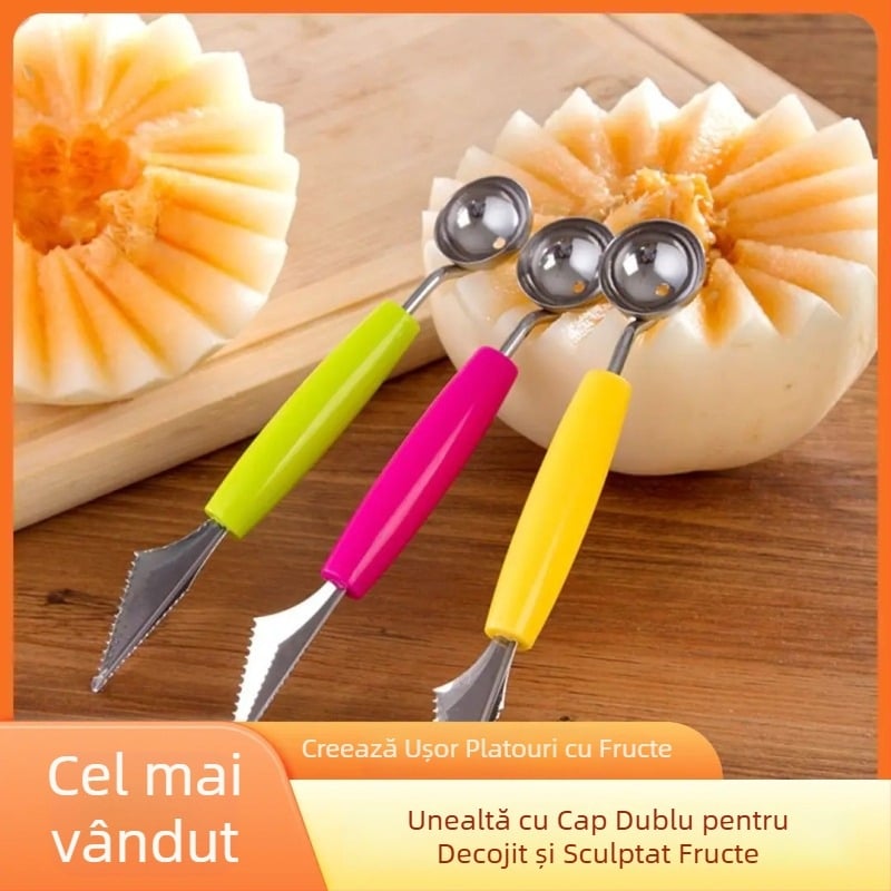 Unealtă dublă pentru săpat și sculptat fructe, lingură pentru pepene, tăietor de fructe, lingură rotundă