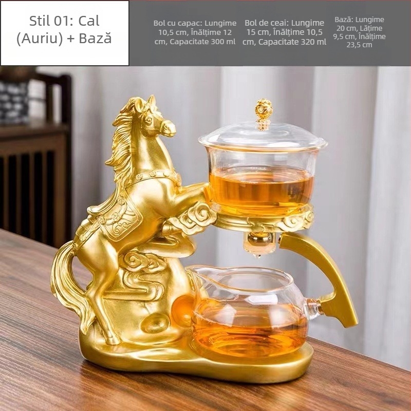 Set de ceai din sticlă cu aparat magnetic automat pentru preparare Gong Fu, pentru casă și birou
