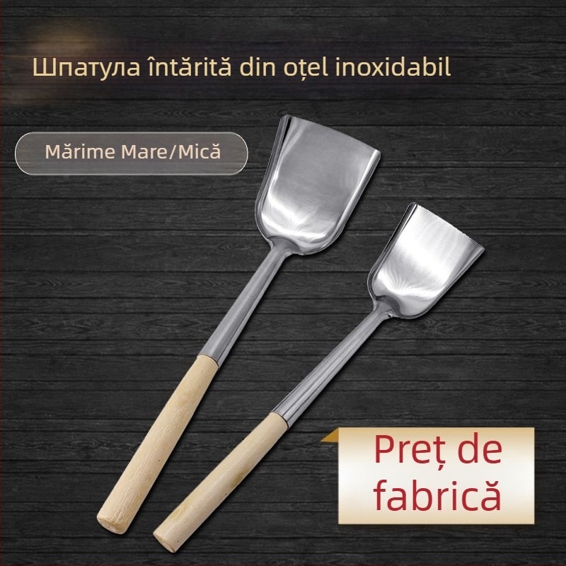 Spatulă pentru prăjit cu mâner din lemn, cap din oțel inoxidabil, ustensilă de bucătărie