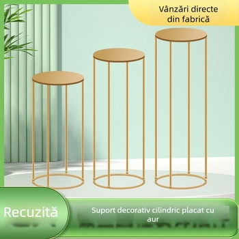 Noua masă hexagonală din fier pentru deserturi la nunți și torturi de ziua de naștere, ornamente cilindrice placate cu aur