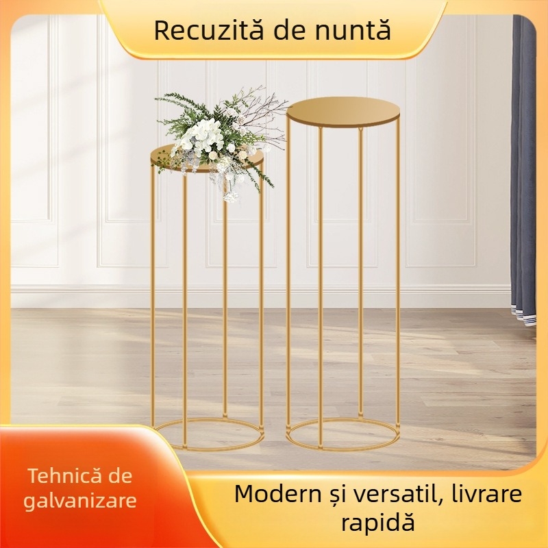 Noua masă hexagonală din fier pentru deserturi la nunți și torturi de ziua de naștere, ornamente cilindrice placate cu aur