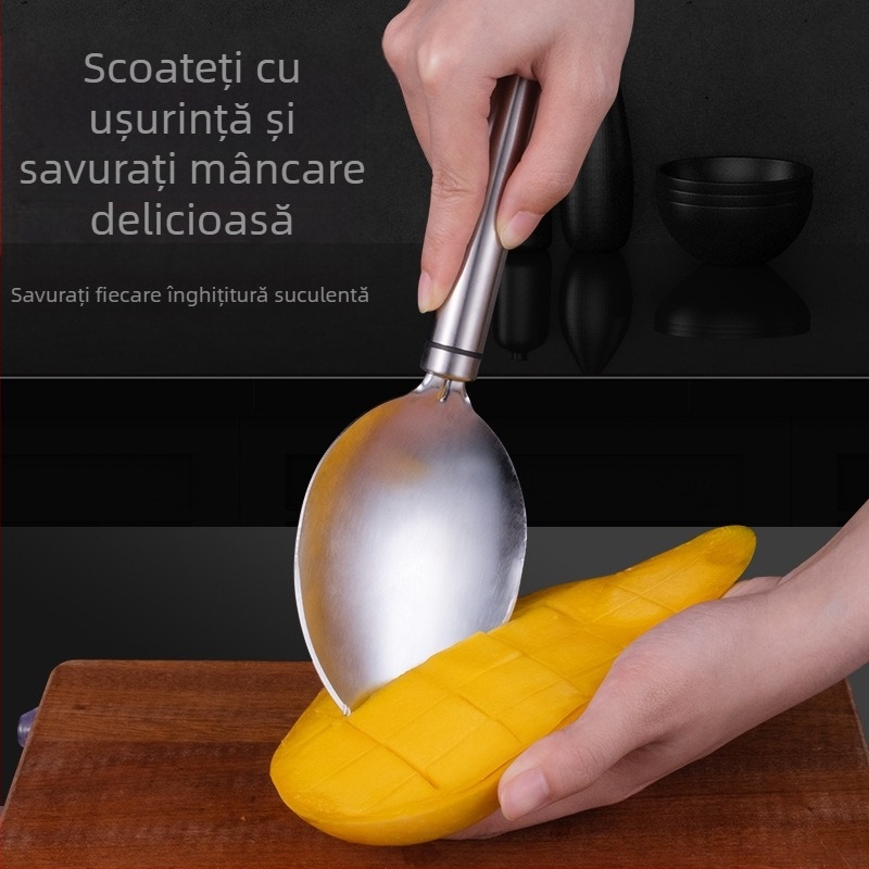Cuțit pentru mango și decojit — Unelte multifuncționale pentru fructe, cu lingură pentru pulpă, tăiere cuburi, separare coajă și sâmbure