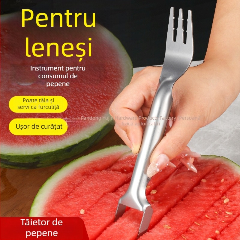 Tăietor dublu pentru pepene – Furculiță din oțel inoxidabil pentru tăiere, tăiere în cuburi și servire pepene