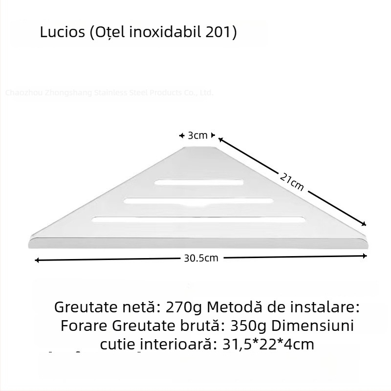 Raft triunghiular de colț din oțel inoxidabil 304 pentru baie, montaj pe perete