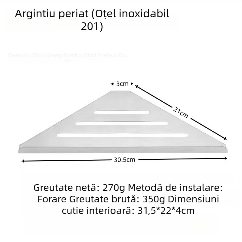 Raft triunghiular de colț din oțel inoxidabil 304 pentru baie, montaj pe perete