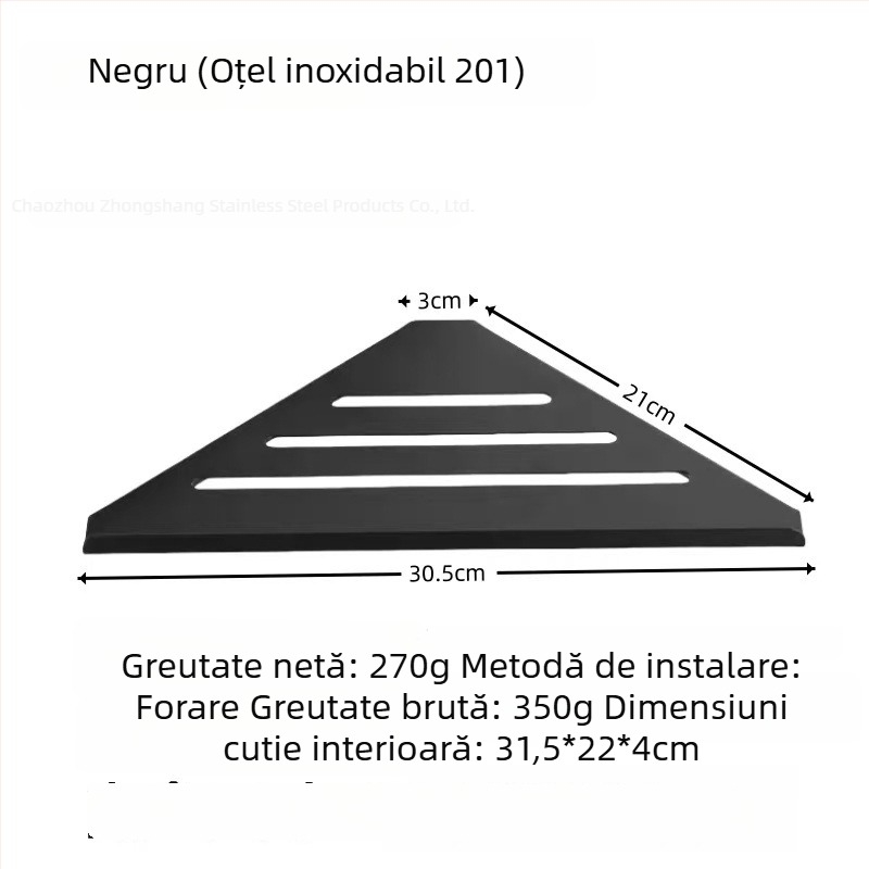 Raft triunghiular de colț din oțel inoxidabil 304 pentru baie, montaj pe perete