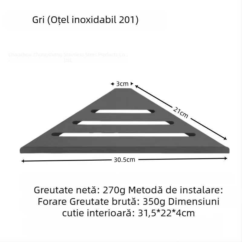 Raft triunghiular de colț din oțel inoxidabil 304 pentru baie, montaj pe perete