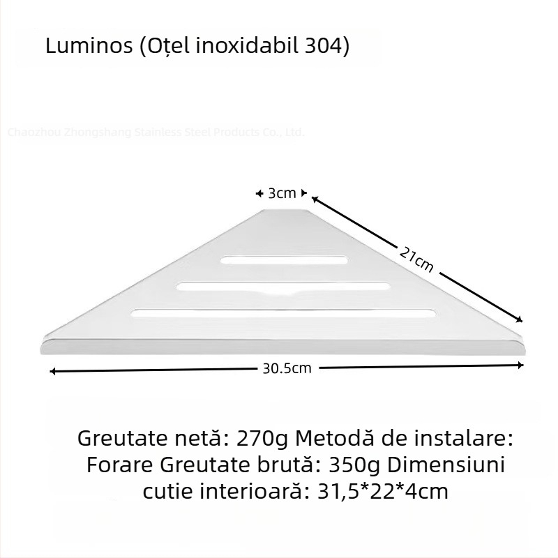 Raft triunghiular de colț din oțel inoxidabil 304 pentru baie, montaj pe perete