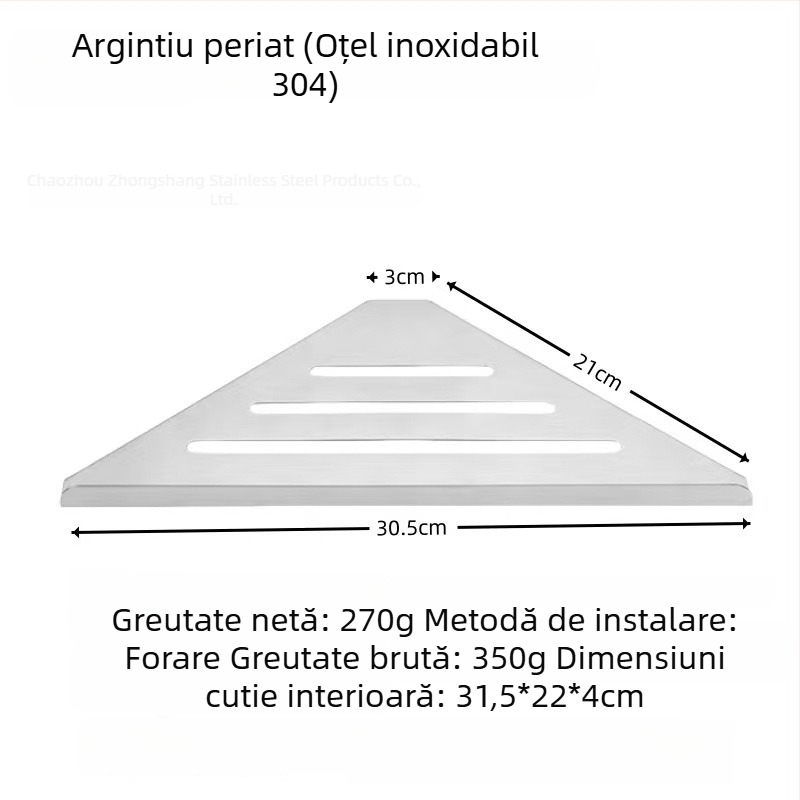 Raft triunghiular de colț din oțel inoxidabil 304 pentru baie, montaj pe perete