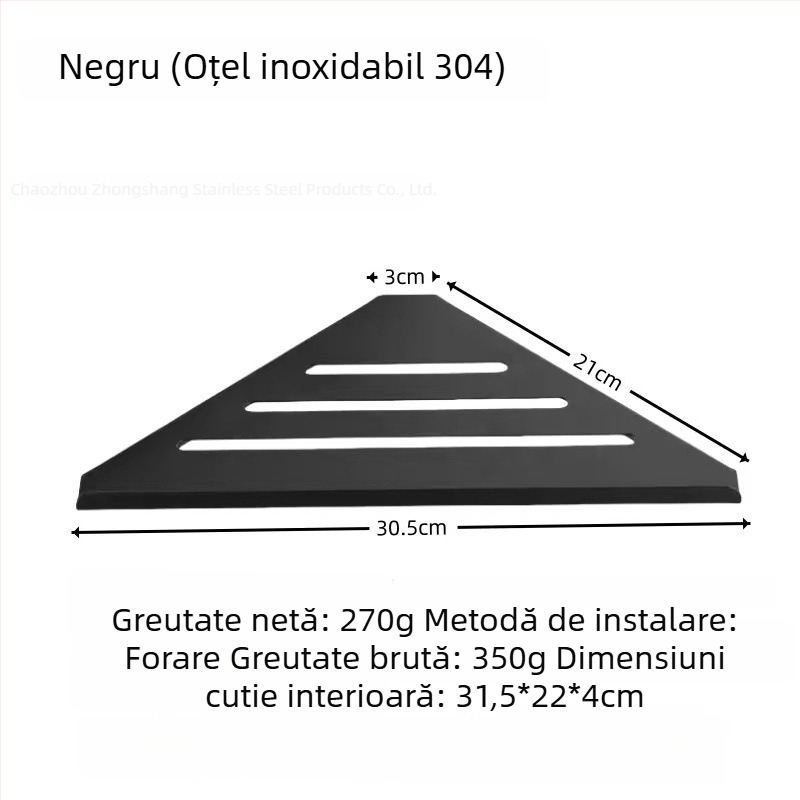 Raft triunghiular de colț din oțel inoxidabil 304 pentru baie, montaj pe perete