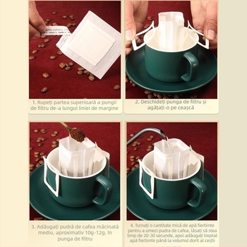 Punguțe de filtru pentru cafea cu urechi agățate, filtre de cafea din hârtie pentru infuzare manuală, 9 × 7,5 cm, 50 buc.