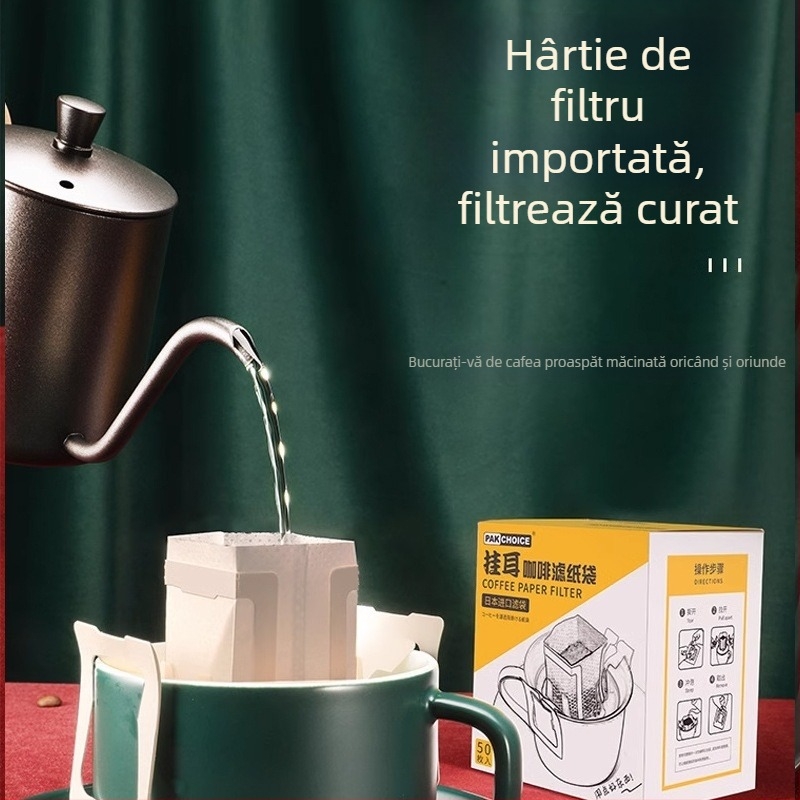 Punguțe de filtru pentru cafea cu urechi agățate, filtre de cafea din hârtie pentru infuzare manuală, 9 × 7,5 cm, 50 buc.