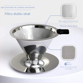 Filtru de cafea din oțel inoxidabil 304, dublu strat, turnare manuală, ceașcă-filtru V60, fără hârtie, sită pentru sediment ceai