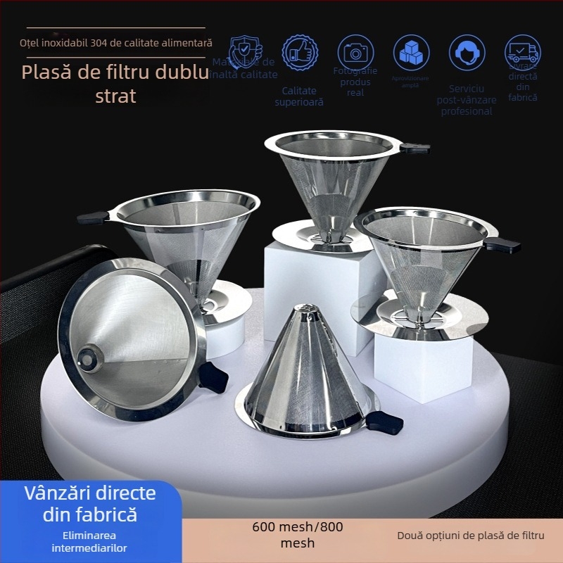 Filtru de cafea din oțel inoxidabil 304, dublu strat, turnare manuală, ceașcă-filtru V60, fără hârtie, sită pentru sediment ceai