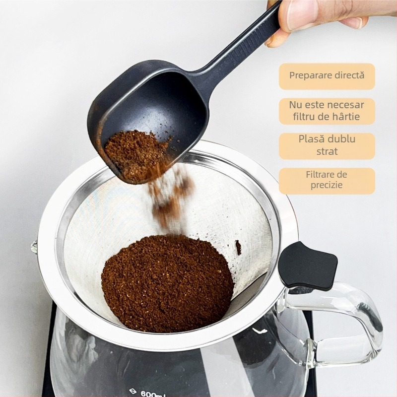 Filtru de cafea din oțel inoxidabil 304, dublu strat, turnare manuală, ceașcă-filtru V60, fără hârtie, sită pentru sediment ceai