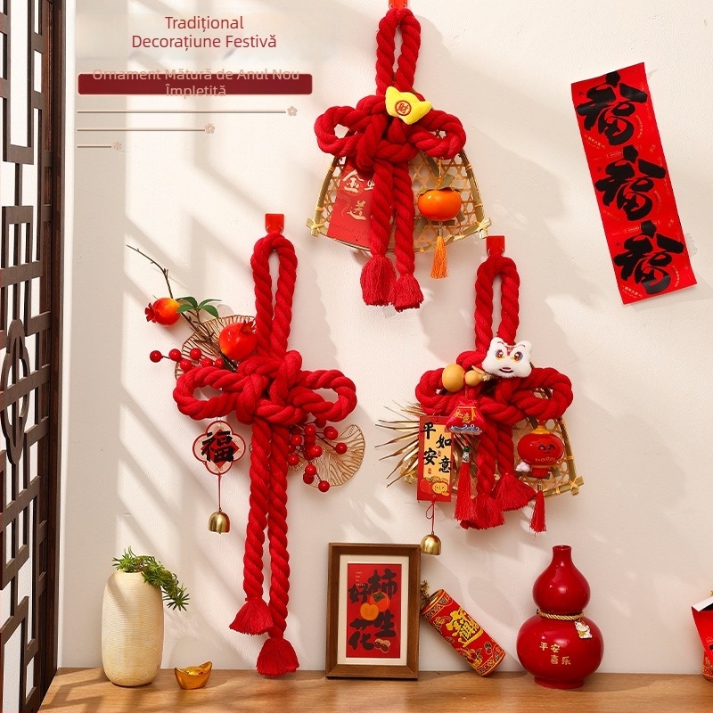 Pandantiv din nod chinezesc pentru Anul Nou, Decor de ușă pentru Anul Calului, Decorațiune festivă