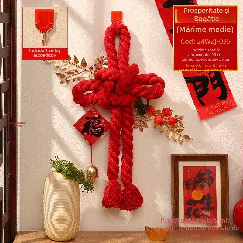 Pandantiv din nod chinezesc pentru Anul Nou, Decor de ușă pentru Anul Calului, Decorațiune festivă