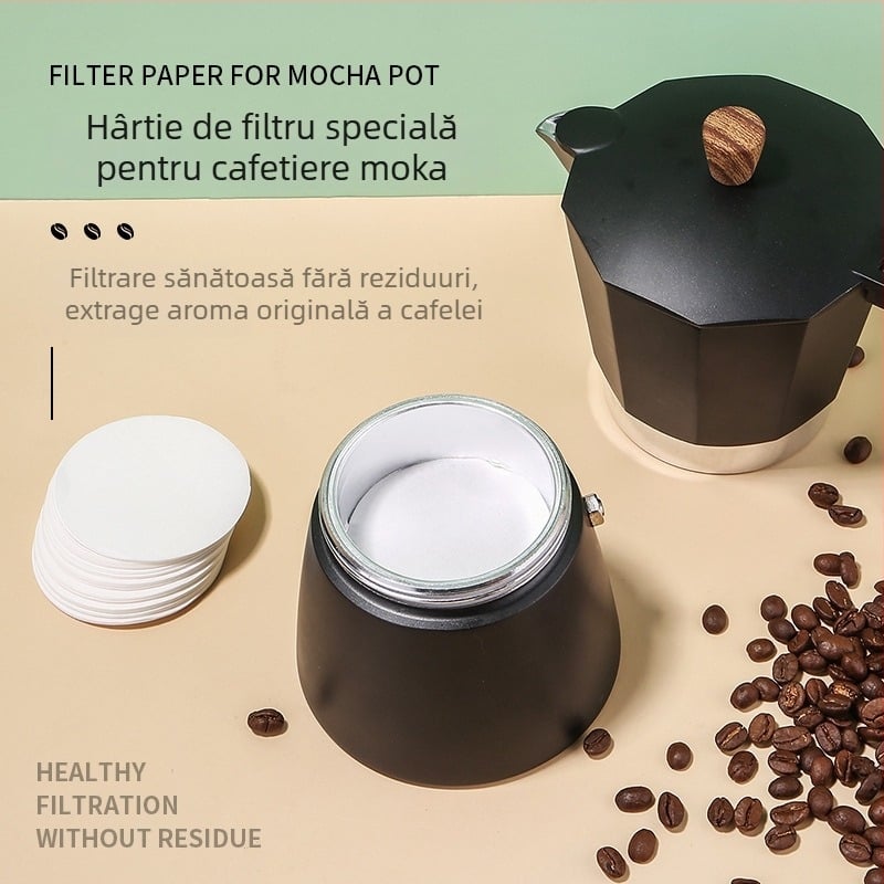 Hârtie de filtru moka pot, filtru rotund, 100 bucăți, pentru 3/6/9 cești de cafea